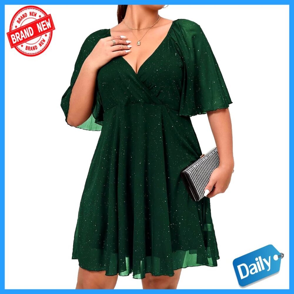 Sequins Skater Dress Cap Sleeves V Neck Elegant Cocktail Party Wear